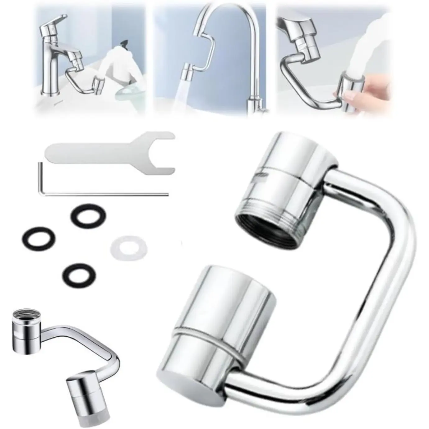 1PC 1080° Rotatable Faucet Aerator Extender – Adjustable Swivel Nozzle for Kitchen Taps, Dual-Mode Water-Saving Anti-Splash Filter Attachment for Bathroom Sinks, Aerator/Filtered Nozzle Kitchen Taps, Aerator Kitchen Taps