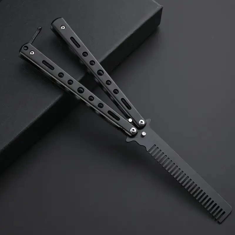 "Stainless Steel Folding Butterfly Comb – Safe Practice Tool for Beginners | Beard Styling & Grooming | Durable & Portable Design