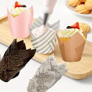 150pcs tulip cupcake liner, standard size muffin cupcake baking liner Christmas oil-proof cupcake packaging muffin liner bracket is suitable for baking cup birthday party., Baking Supplies, Party Decorations, Festive Design, Elegant Presentation