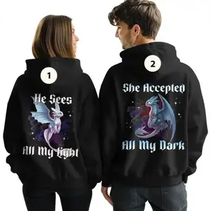 He See All My Light She Accepted All My Dark Couple Matching Graphic Hoodie Fleece Fabric Pullover Hooded Sweatshirt Trendy Tops for Women for Men