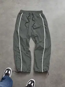 Men's Wide Leg Sports Pants, Casual Style with Drawstring and Side Stripes, Comfortable Breathable Fabric for Outdoor Activities, Athleisure Pants