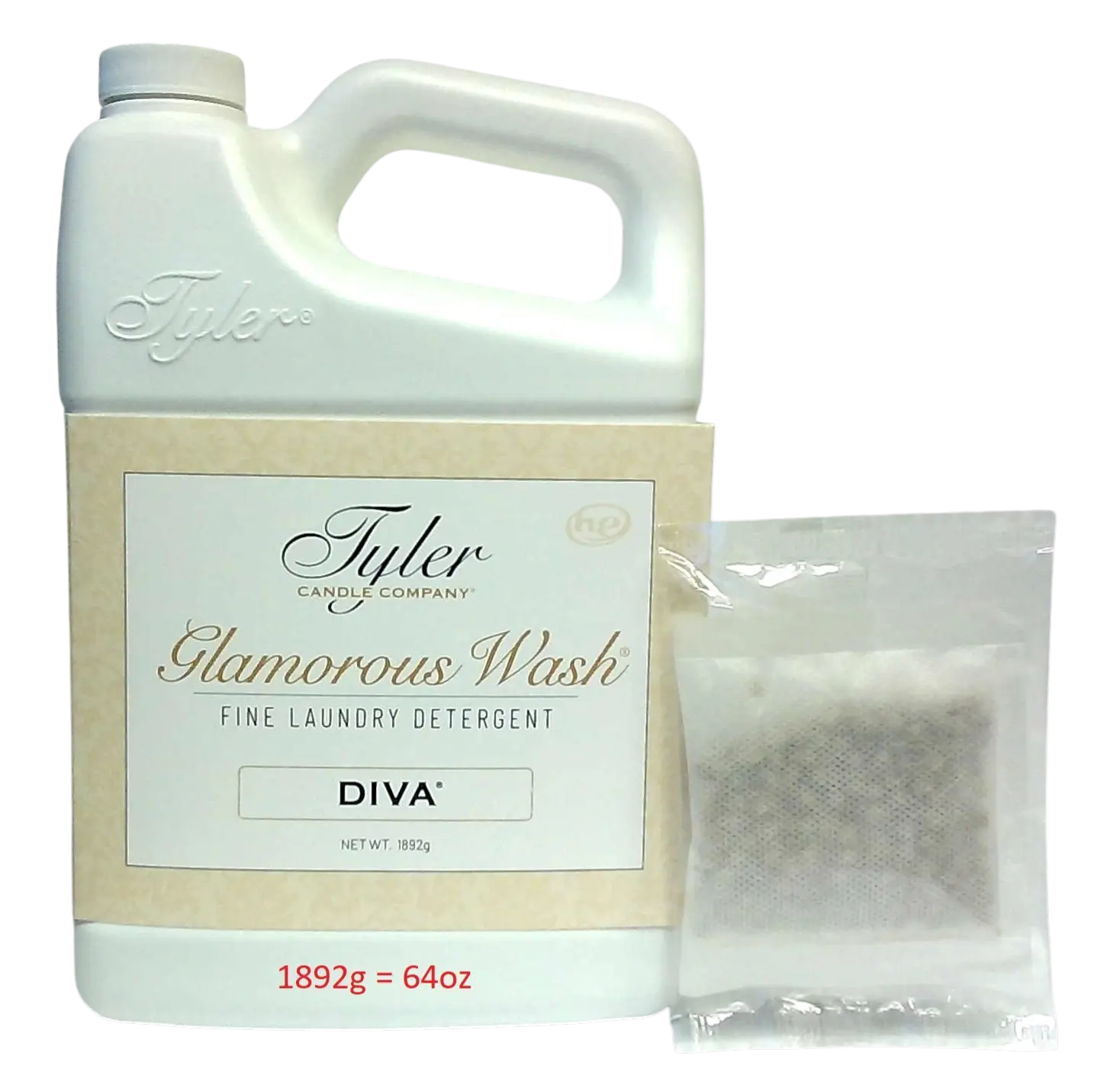 Tyler Candle Company Glamorous Wash Scented Laundry Detergent - Cruelty-Free Diva Fragrance Liquid Cleaner with Fruit & Chocolate Notes, Adjustable Strength, 1 Sachet Pouch (1.89L/64oz)