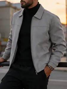 Men's versatile, Plain, Fitted casual jacket coats with Long Sleeve, zipper closure and lapel design, business style jacket, made of suede like and easy to maintain fabric, suitable for daily life, work travel, formal wear, Spring and Autumn, Menswear