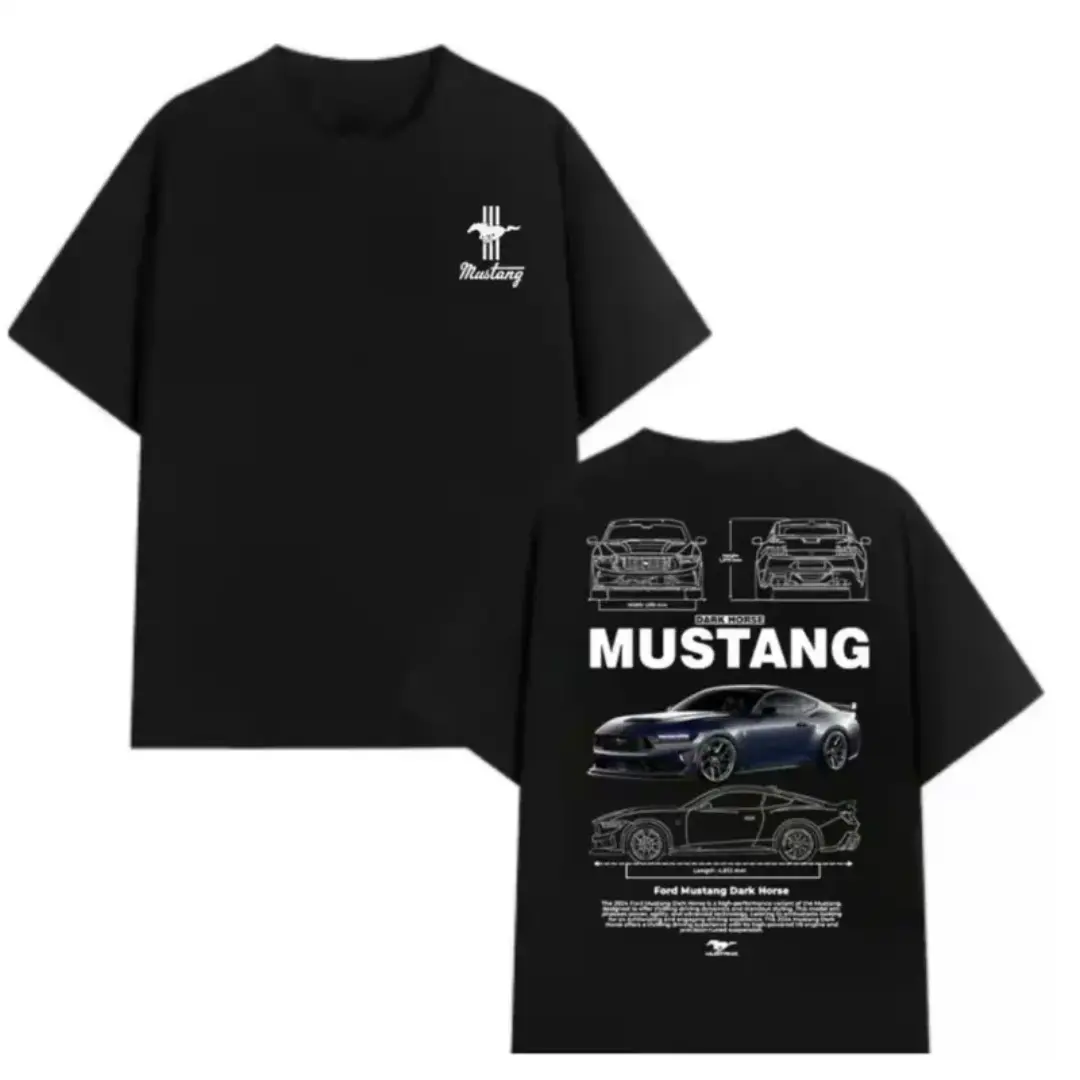 180g[100%cotton][ MADE IN US ]Ford Mustang Dark Horse T-Shirt, Muscle Car Blueprint Graphic Tee, Sports Car Shirt for Men, Gift for Mustang Enthusiasts