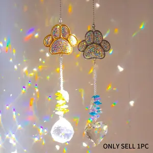 Paw Print Sun Catcher Crystals Prisms Hanging Garden Decor Hanging Room Decor Pet Memorial Gifts Dog Remembrance Gift Loss Sympathy Rainbow Maker Suncatcher for Window Friend Birthday