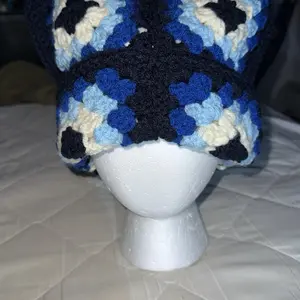 Colorful Custom Made Crochet Granny Square Cat Hat - Handmade Beanie