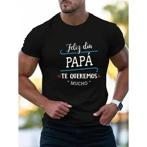 Home Break Men's Black T-Shirt - Feliz Dia Papa Spanish Father Printing, Sweat Absorbing Cotton, Regular Edition Short Sleeve T-Shirt, Compatible with Daily Wear, External Work, Case Printing, Shu Cotton