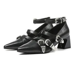 CYNLLIO Womens Multipule Adjustable Metal Buckles Ballet Heeled Pump Pointed Toe Chunky Mary Jane Heel Adjustable Ankle Strap Fashionale Elegant Casual Working Outing Dating Holiday Party Cosplay Concert Goth Mary Jane Punk Spring Heels