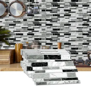 Imitation Marble Tile Pattern Wall Sticker, Tile Stickers, Sticker Tiles, 1 Box Waterproof & Oil-proof Wall Decal, Decorative Wall Paper for Kitchen, Bathroom, Living Room, Dining Room, Marble Backsplash Wallpaper, Ornaments