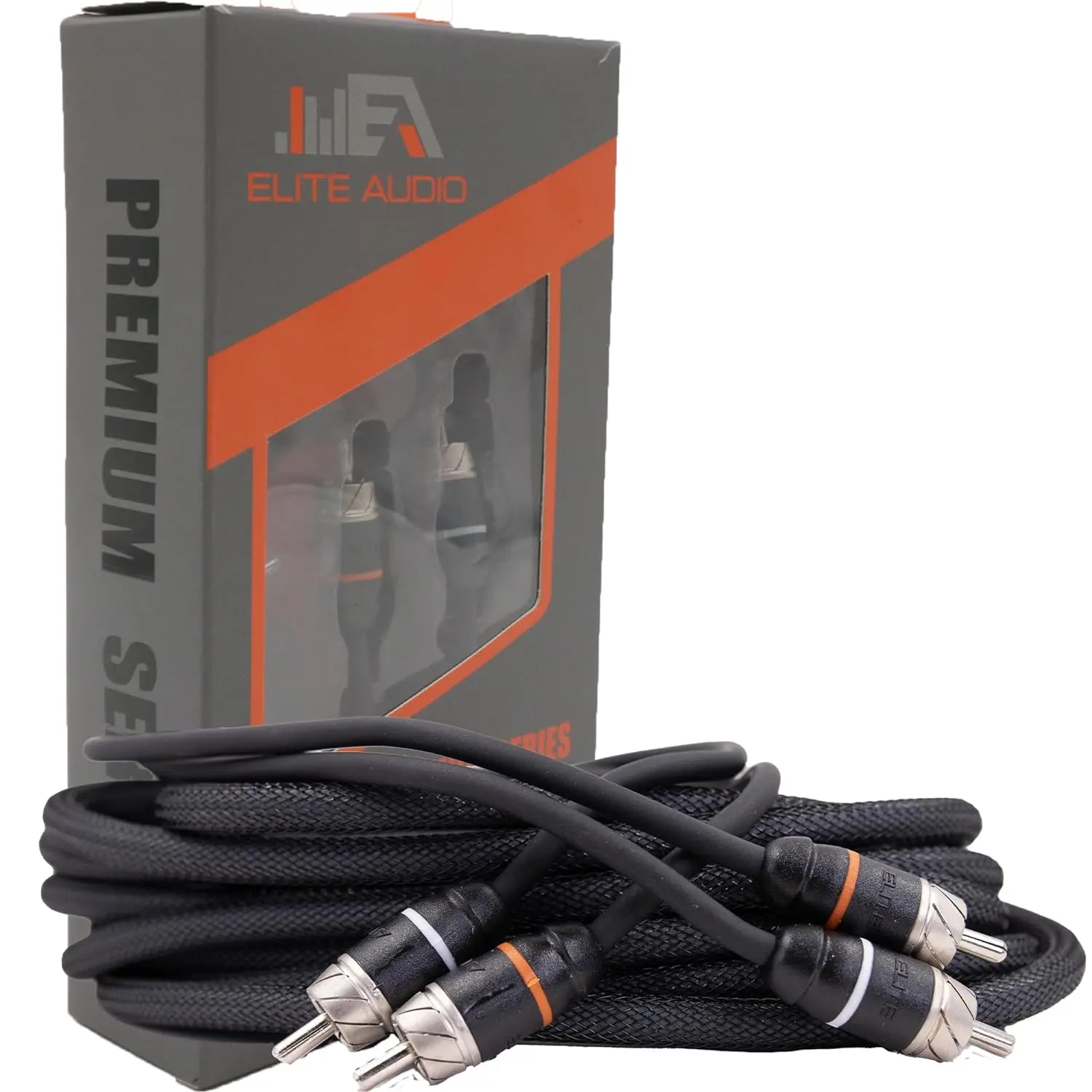 Elite Audio EA-PRM15 15ft Male-to-Male RCA Cable - 2-Channel Stereo Twisted Pair, Noise Reduction, Oxygen-Free Copper, Durable Car Audio Accessory for Devices, Subwoofers, Studio Equipment