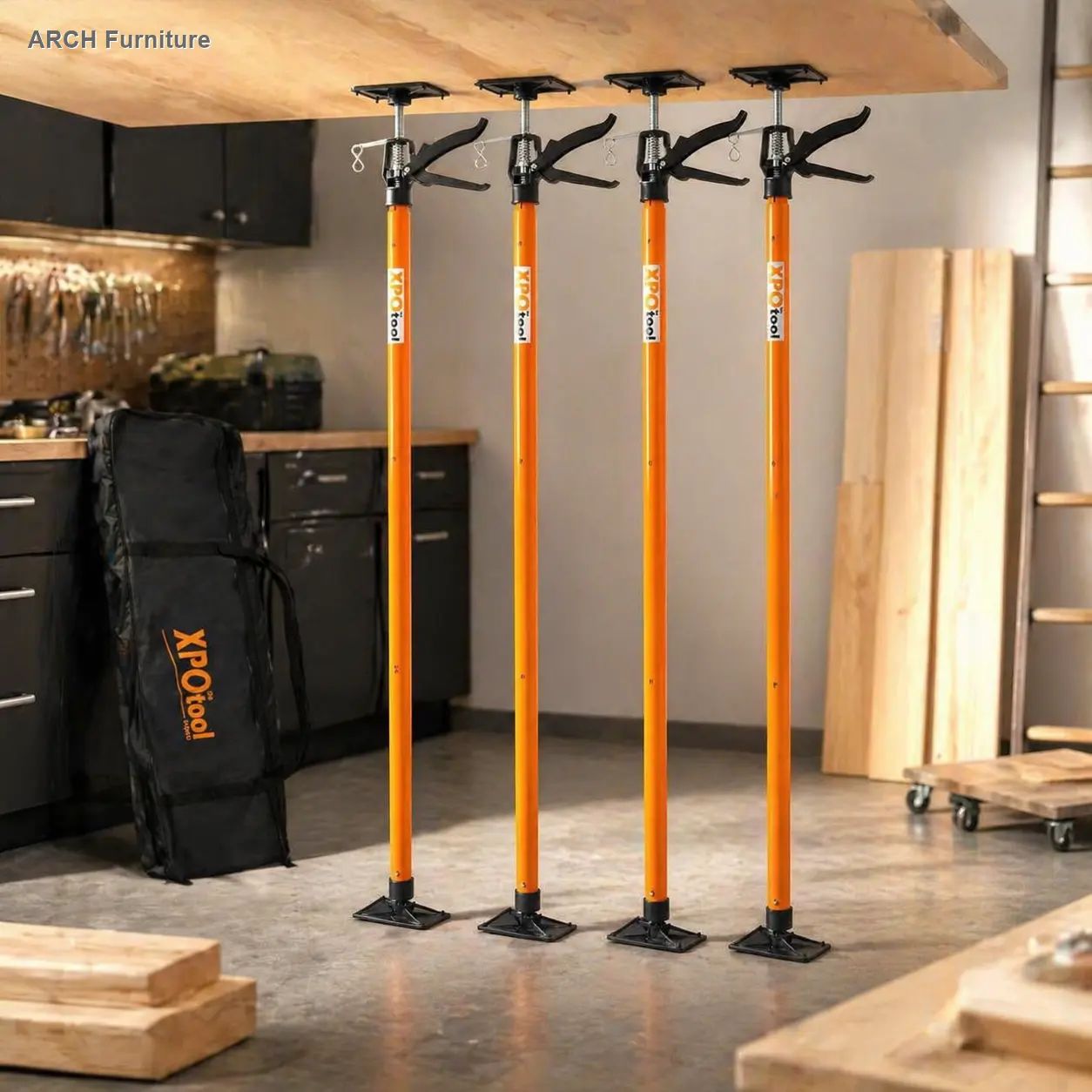 4-Pack Height-Adjustable Steel Support Pole, 3rd Hand Support System with Carry Bag, 45-114 in Extendable Rod for Drywall Installation, Drywall Jacks, Drywall Jack