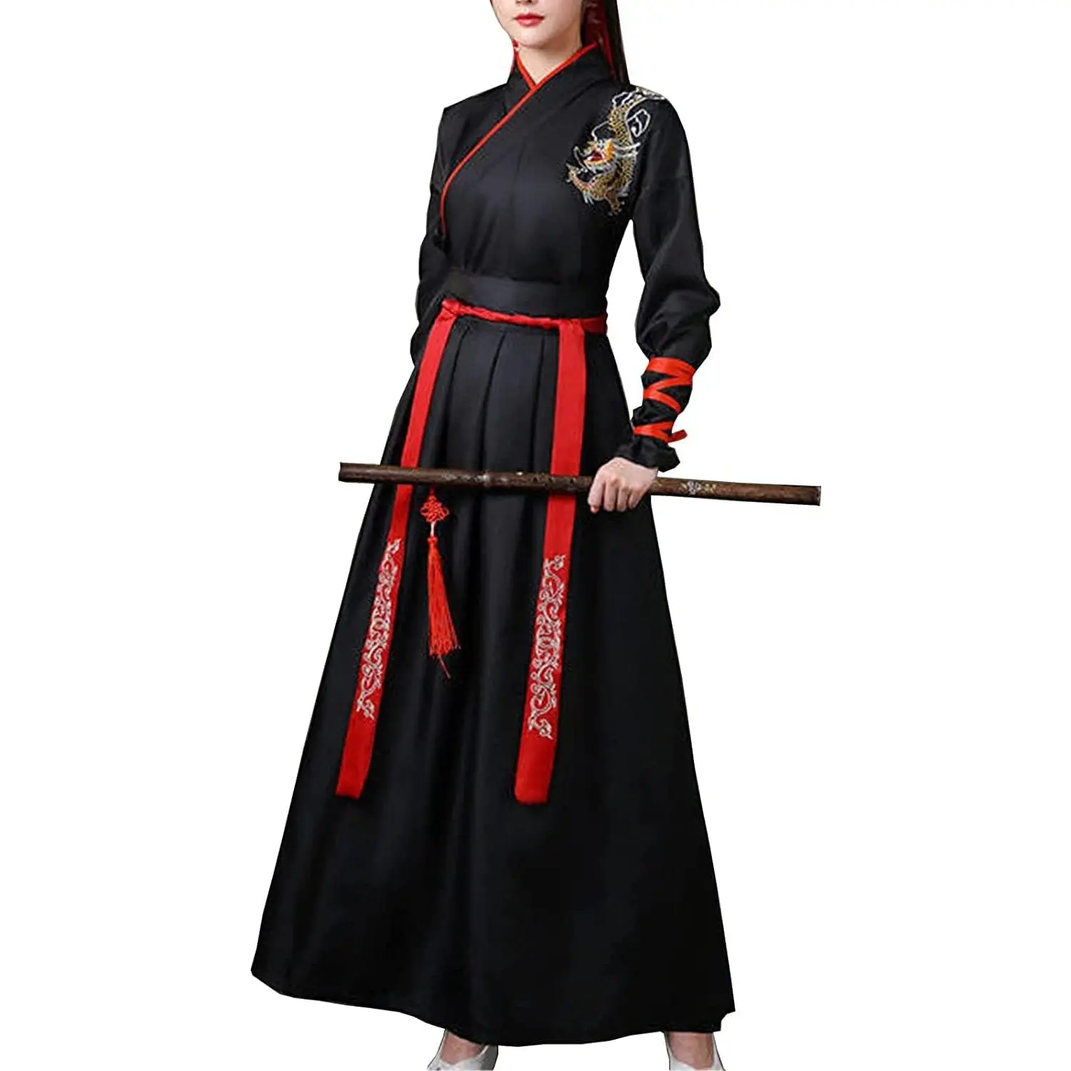 Women's Hanfu Costume, Tang Dynasty Style Polyester Outfit with Wide Sleeves for Halloween and Martial Arts Cosplay, Clothes, Fabric, Ribbon, Lantern, Polyester Blend, Thoughtful Gift For Cosplay Fans, Dress, Skirt