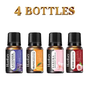 4pcs Lavender Sakura Orange Rose Scented Essential Oils, 10ML Aromatherapy Oil for Diffusers, Humidifiers, Car Fresheners, Candle Making