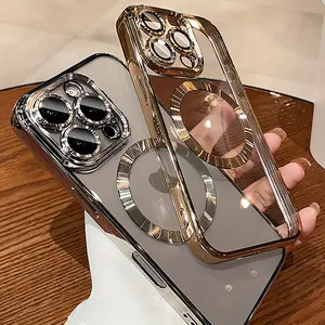 Phone Case - Set of 3 Items Including 1 Phone Case And 2 Clear Screen Protectors. This Luxury Transparent TPU Plating Magnetic Phone Case Is Designed for Iphone 17 16, 15, 14, 13, 12, And 11 Pro Max Plus. It Features a Clear Design Accessories