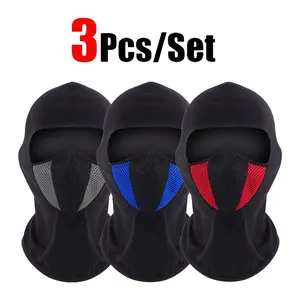 3 Pack Unisex Motorcycle & Bicycle Balaclava Breathable Warm Windproof Dustproof Mesh Neck Gaiter Black with Blue Red Gray Accents for All Seasons Outdoor Sports & Casual Wear Durable Headwear