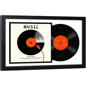 16.5x25 Vinyl Record Display Frame 1 Pack, Black Wooden Album Record Frame with Mats and Tempered Glass Cover for 12 By 12 Inch LP Record Cover