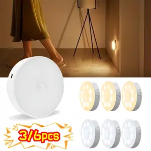 3/6pcs Magnetic LED Motion Sensor Light, USB Rechargeable Wall-Mounted, Adjustable Brightness, 8 Leds, /, Office, Home, Stairs, Hallway, Home Decor Lighting