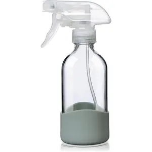 8oz Clear Glass Spray Bottles with Silicone Sleeve–Refillable Spray Bottles for Cleaning Solutions,Hair,Plants&Essential Oils–Leakproof,Adjustable Nozzle,Reusable,Eco-Friendly (1 Pack)