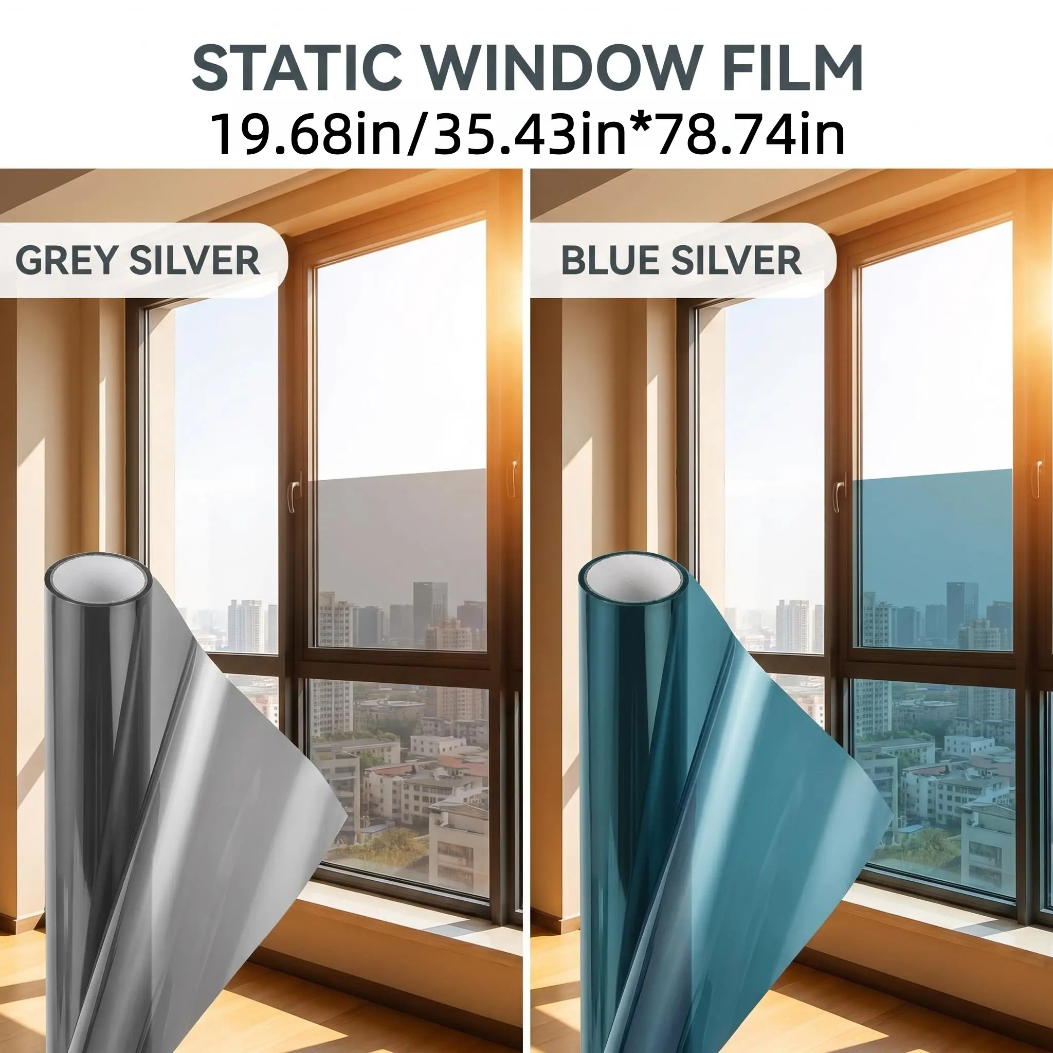 Static Cling Window Privacy Film (19.68in/35.43in×78.74in) - Sun Protection, Heat Blocker, UV Blocking, Residue-Free Peel, Reusable, Window Tint for Home/Car/Glass Doors, Iridescent Stained Blackout Decorative Sticker
