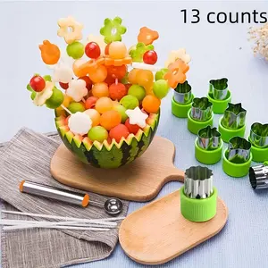 Fruit & Vegetable Cutter, 12pcs/set Stainless Steel Cookie Cutter with 1 Count Demoulding Rod, Household Kitchen Mold Set, Kitchen Baking Tool for Home Use