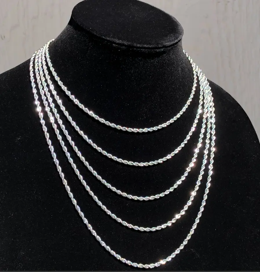 Twisted Rope Chain Necklace for Men & Women, 3mm Stainless Steel with Polished Silver Finish, Resistant to Rust for Daily Wear, Party, Fashion, Female, Male, Unisex, Multiple, Twisted Rope Design