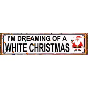 "Dreaming of White Christmas" Rustic Metal Wall Sign - Snowy Holiday Decor, 16x4 Inch Festive Home Decoration