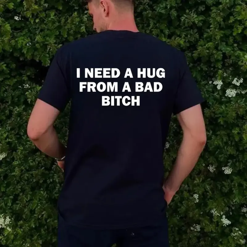 Unisex 100% Cotton Round Neck Graphic Sports Top, Casual Streetwear with "I NEED A HUG FROM A CONFIDENT PERSON" Statement, Gift Option