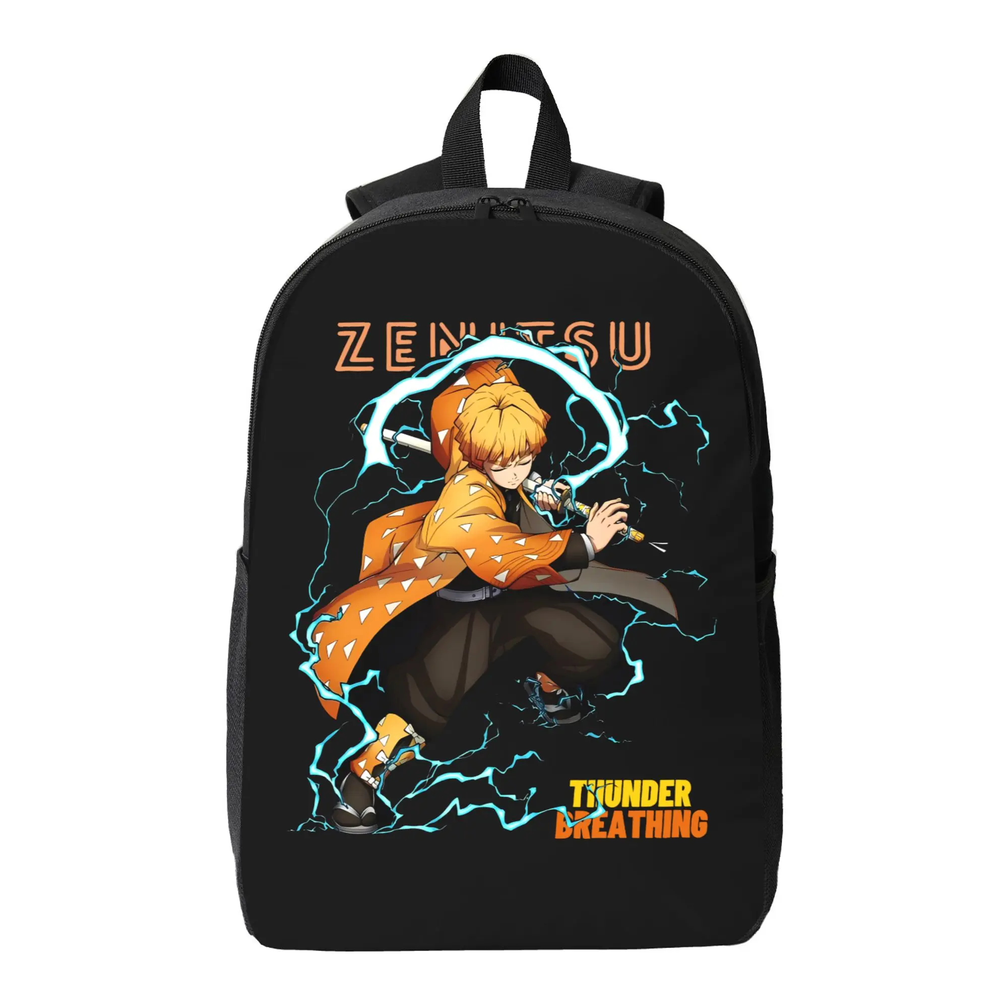 Demon Slayer Zenitsu Backpack Black Casual Bag with Thunder Breathing Zenitsu Print Durable Anime Backpack for Fans