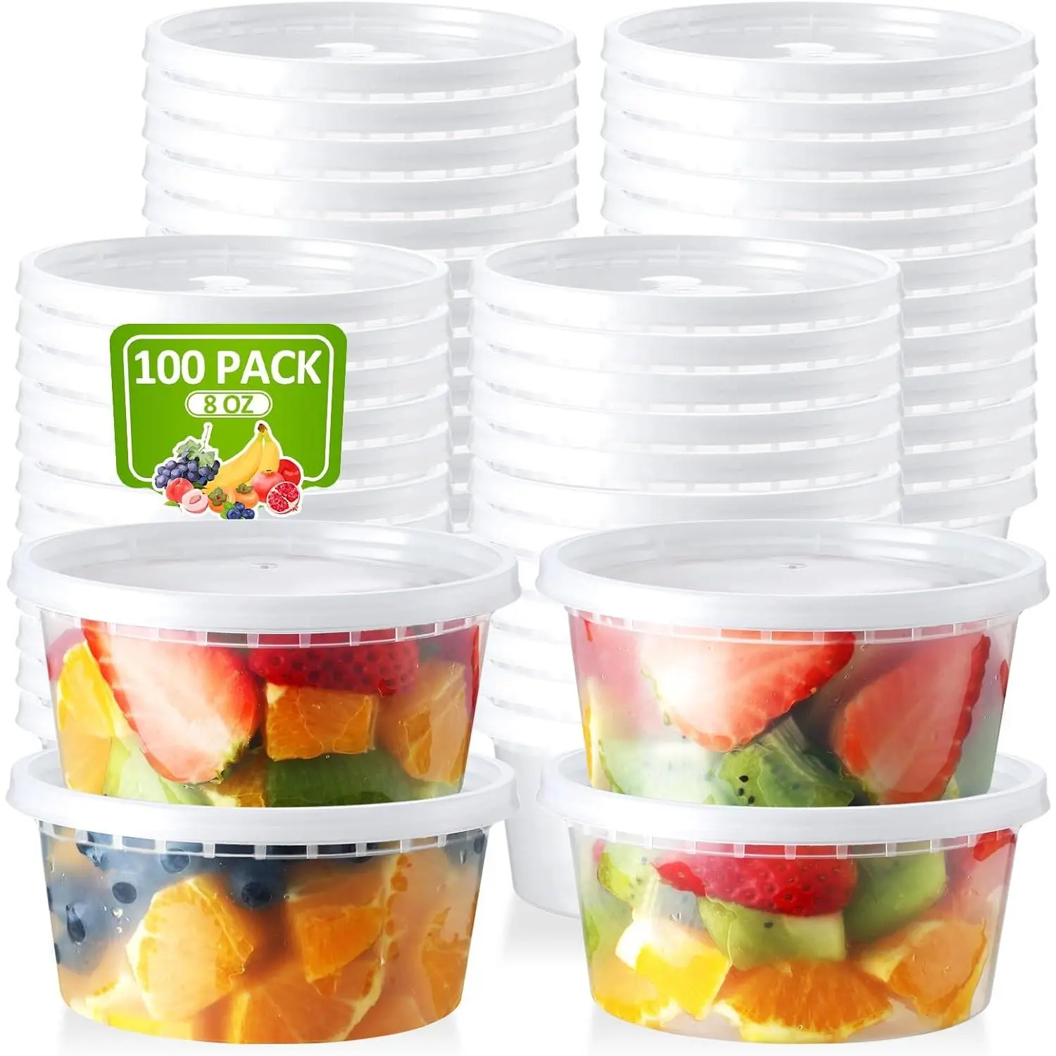 100 Set 8 oz Deli-Containers-with-Lids-Airtight-Plastic--Storage-Containers-with-Lids-Soup-Slime-Overnight-Oat-To-Go-Containers