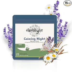HerbLight Calming Night Tea: 15 Whole-Herb Bags with Ashwagandha, Chamomile, Lavender for Natural Sleep & Relaxation, Caffeine-Free, Vegan, Zero Calories