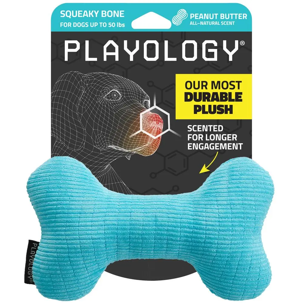 Playology Peanut Butter Scented Plush Bone Dog Toy, Medium