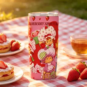 20oz Stainless Steel Tumbler, 1 Count Strawberry Shortcake Pattern Insulated Water Bottle, Unique Graduation Birthday Gifts for Girls Sister，Mother's Day Gift For Mom