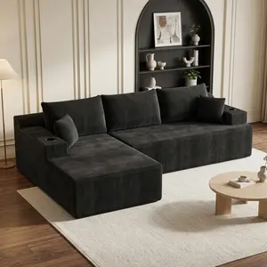 105'' Modular Sectional Sofa With Chaise, L-Shaped Couch With Cup Holders, 2-Piece Cloud Couch With Deep Seat, Upholstered Corduroy Boneless Couch For Living Room, No Assembly Required, Dark Gray