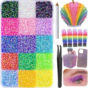 18000Pcs 15-Color 3mm Jelly Rhinestones Kit for Bedazzling - Includes tools & Tweezers, Flatback Resin Gems for  DIY Crafts for Nail Art, Diamond Art, Shoes, Phone Case & Makeup Decor Set