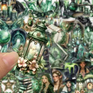 Forest Witch Pattern Sticker (50pcs), Self Adhesive Decorative Sticker, DIY Decals for Water Bottle, Laptop, Phone Case, Scrapbooking, Journal Making, Protective