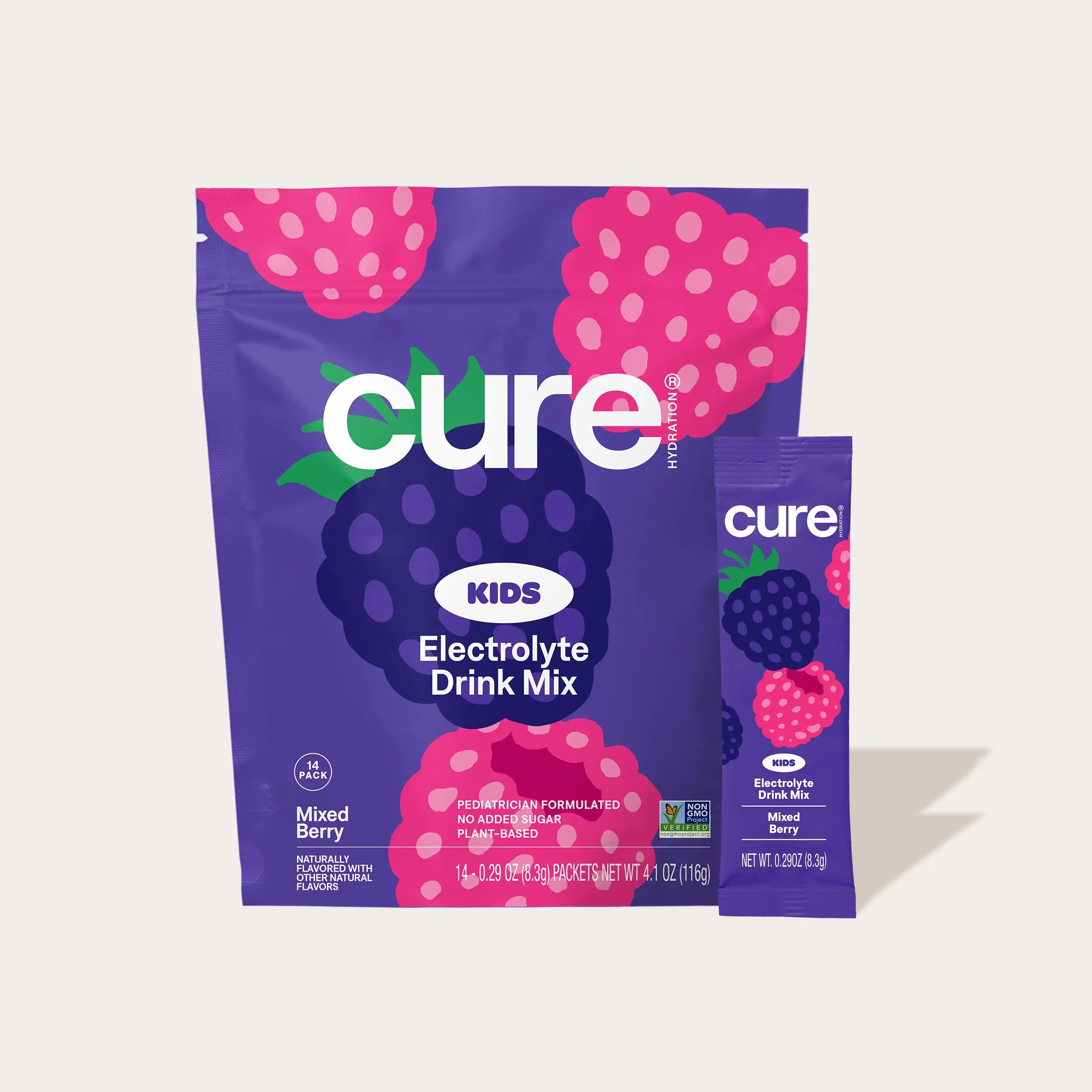 Cure Hydration - Kids Electrolyte Drink Mix | Plant-Based Pediatrician Formulated Rehydration | No Added Sugar, Non-GMO, Gluten-Free, No Artificial Flavors