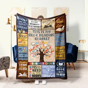 Cozy Book-Themed Flannel Throw Blanket - Soft, Warm & Versatile for Office, Camping & Travel - All-Season Gift Idea, College Style