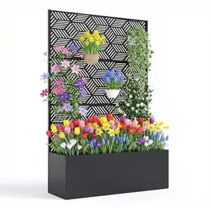 Metal Planter Box with Trellis, 47"X16"X71" Raised Garden Bed Without Wheels, Galvanized Metal Privacy Screen for Climbing Plants, Vegetables, Vines, Patio Planters with Drainage Holes, 16" Deep Bed