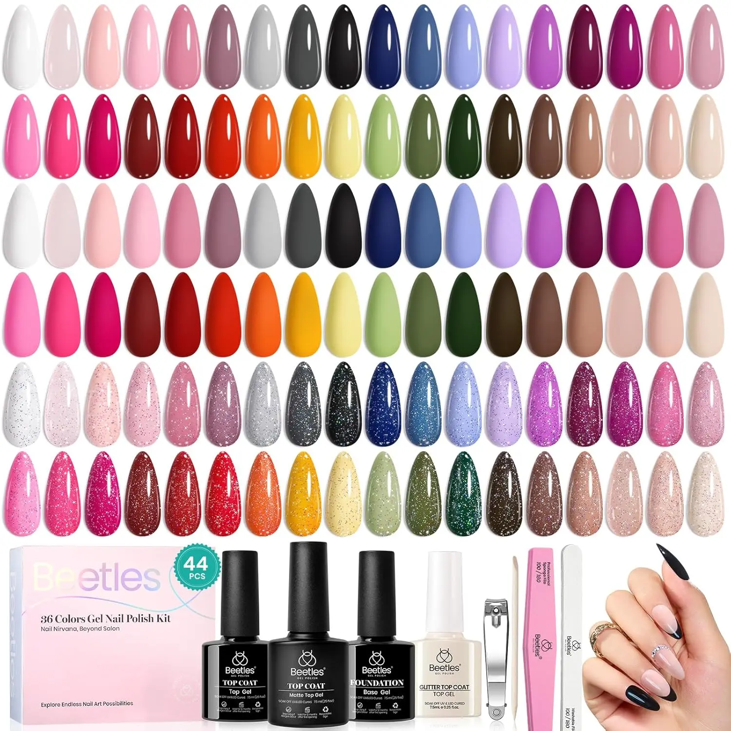 Beetles Gel Polish Gel Nail Polish Set-36 Colors Gel Polish Set Base Coat Glossy Matte & Glitter Top Coat Colorful Muse Collection Nude White Pink Red Blue Gel Easter's Gift for Women
