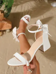 Fashion High Heel Strappy Summer Sandals for Women, Open Toe Buckle Design, Summer Butterfly Knot, Sweet and Cute, Classic, Perfect for Parties and Dresses