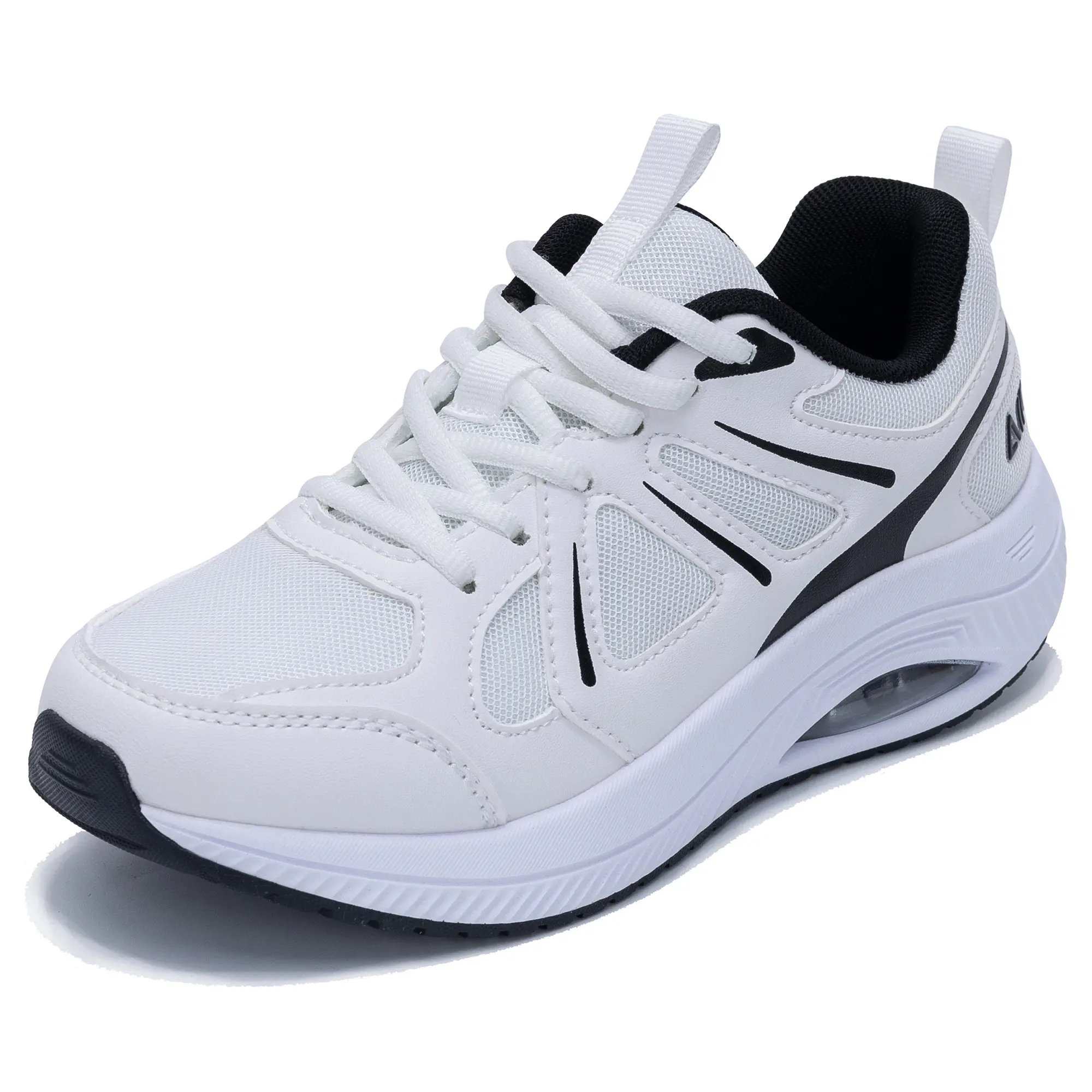 AOV Women's Low-Top Geometric Leather Upper Walking Sneakers - Bunion-Friendly, Arch Support, Lightweight, Wider Width, Breathable All-Seasons Athleisure Casual Trainers