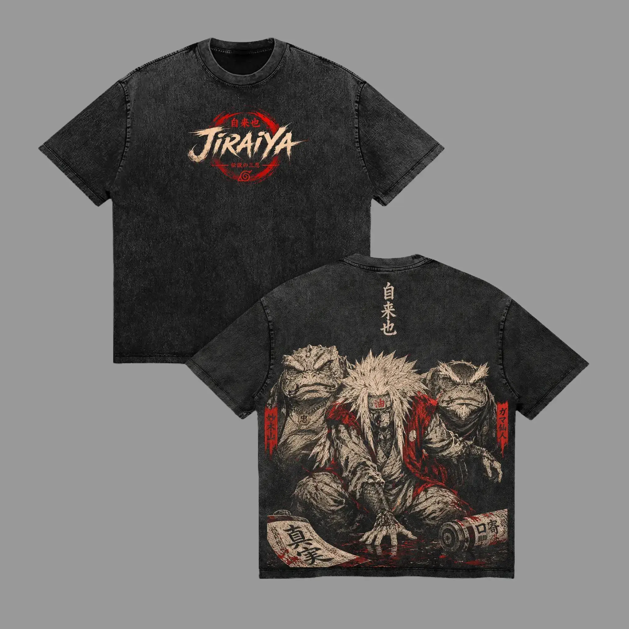Jiraiya The Gallant Sage Narutoo Anime Graphic T-Shirt, Sage Mode Legendary Sannin Vintage Washed Tee, Oversized Manga Streetwear Shirt Clothes Cotton