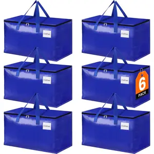 StorageRight Moving Bags 6 Pack Heavy Duty 93L Blue Totes with Zipper Reinforced Handles Tag Pocket Collapsible for Moving Storage Travel Organiser