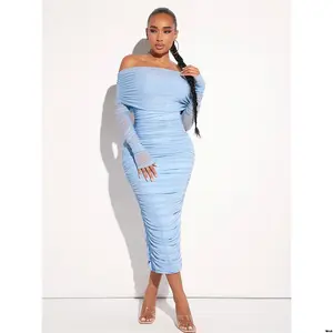 Dress tight mesh pleated off-shoulder SXY tiktok