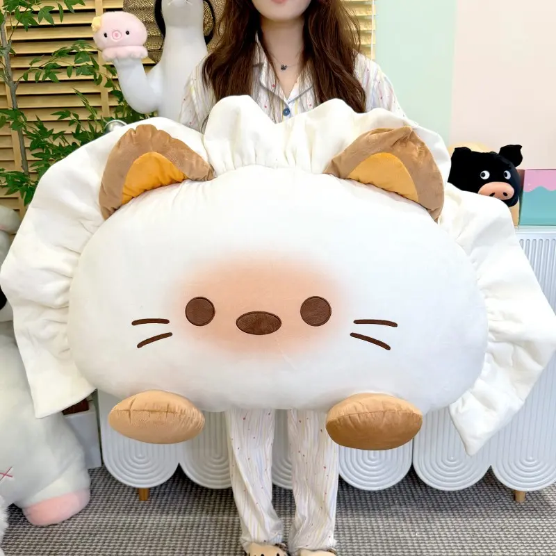 Cute animal ruffle bedside cushion, soft plush hug pillow — comfortable lumbar support for the bedroom, sofa, and relaxation