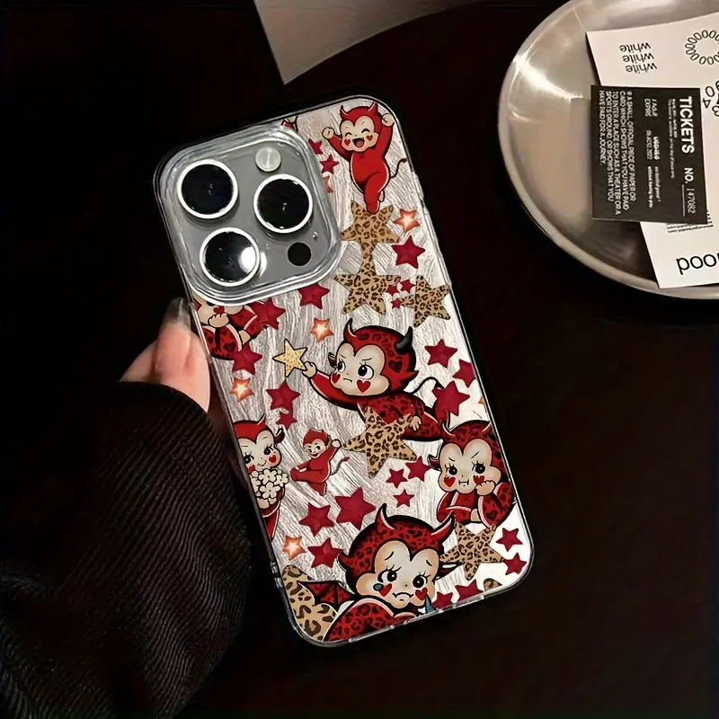 High-End Personalized Feather-Like TPU Smartphone Case - Red Devil Multi-Pose Leopard Print, Star Accent Design - Cute Trendy Cellphone Cover Protector for iPhone Devices, summerwins Mobile Phone Accessory tiktokshopbacktoschool