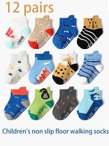 baby's cartoon animal print crew socks, cute non-slip socks for infant toddler, kids socks for all seasons daily wear