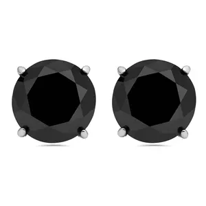 3 Ct Round Black Diamond 14K White Or Yellow Gold Studs Earrings Basket Setting