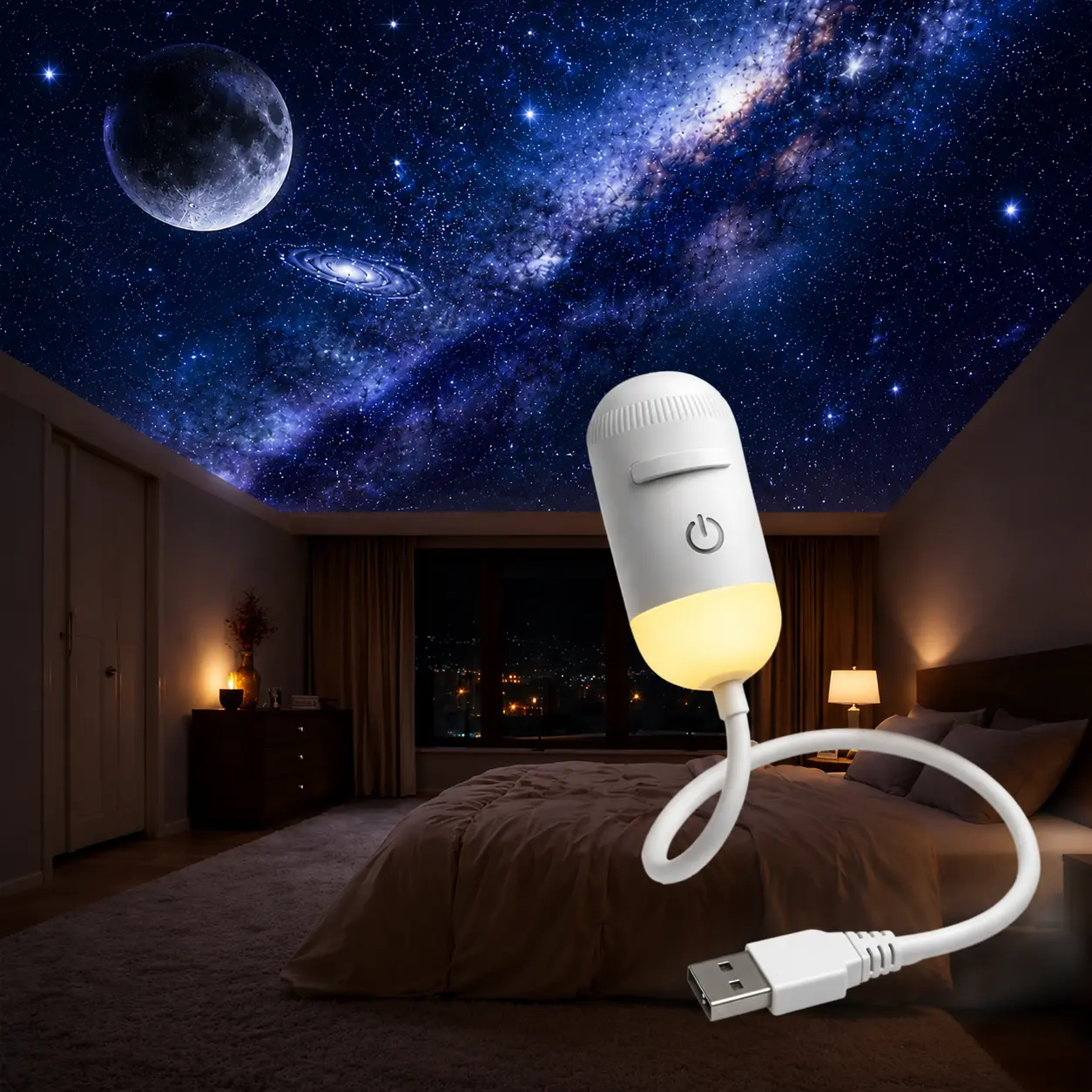 [2026 New Upgraded] 2-in-1 Galaxy Projector Night Light, USB Star Projector with Starry Sky Ceiling Projection, LED Ambient Lamp for Bedroom, Kids Room, Party and Home Decor
