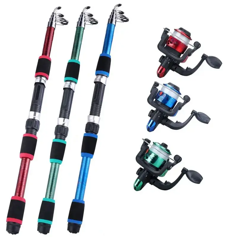 Closed Face Fishing Rod Fishing Pole Set Full Kits with Telescopic Fishing Rod and Spinning Reel Baits Hooks Travel Pole Set